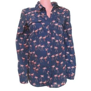 blue flamingo button down shirt top size small 4 6